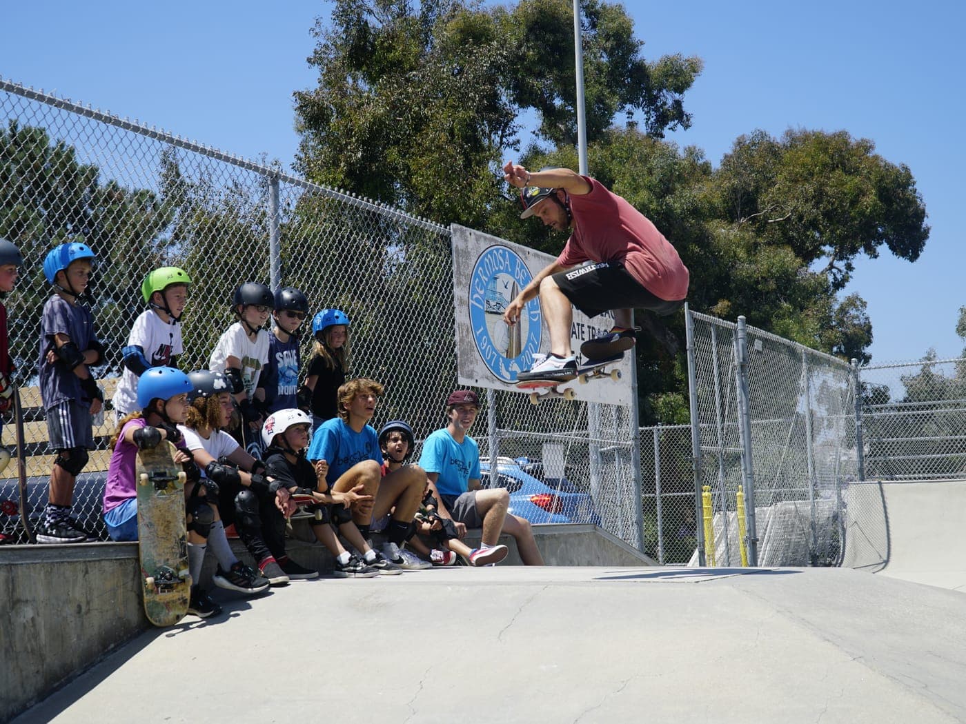 Kids skateboarding at a BeachSports skateboard party at the Hermosa Beach Skatepark